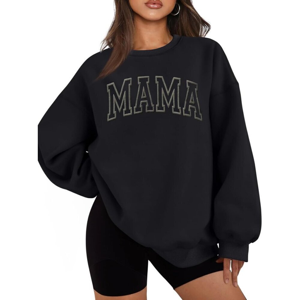 Women Embroidered Mama Sweatshirt Fleece Oversized Crewneck Pullover